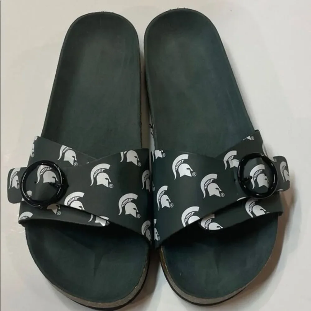 Michigan State Spartans Green Slide Sandals Buckle Strap Unisex Sz XL 11-12